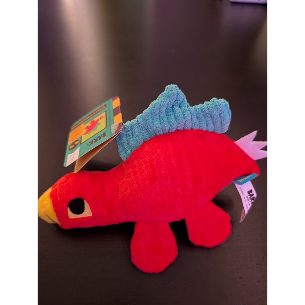 Barkbox Stella Stegosaurus Small Dog Toy Plush Squeaky Crinkle Red Dinosaur NEW